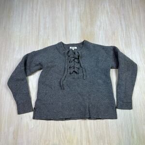 Madewell Gray Lace Tie Up Pullover Wool Cozy Casual Layering Sweater Small